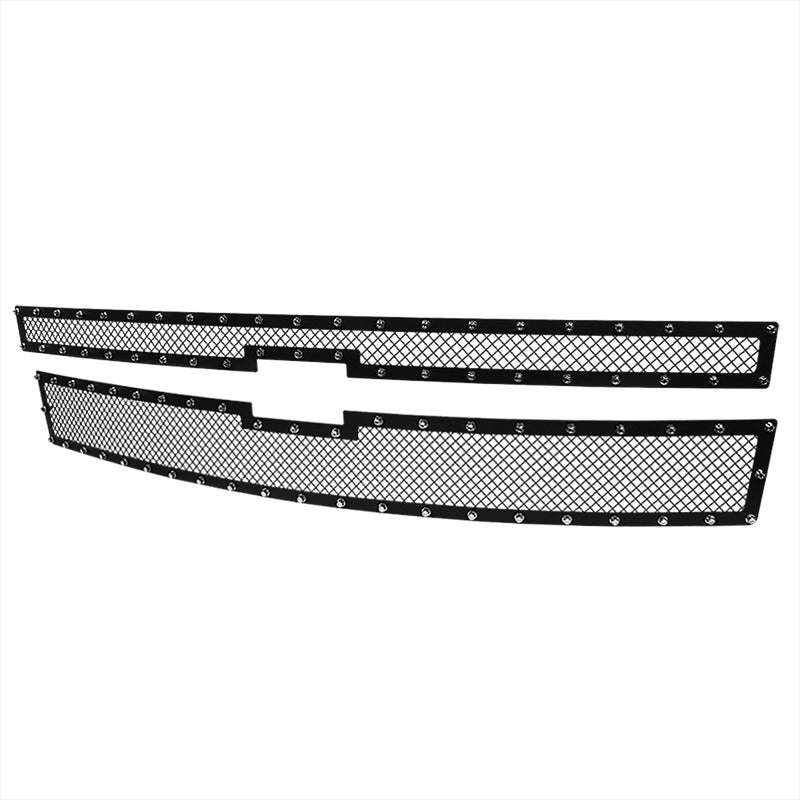 Spec-D 14-15 Chevrolet Silverado 1500 Grille Insert - Rivet Style - Steel/Black - No Drilling HBG-SIV1415BKSS2P-YH