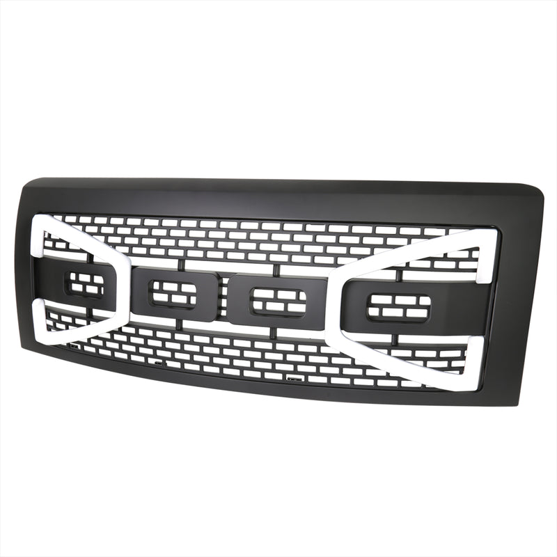 Spec-D 09-14 Ford F150 Raptor Style Front Grille With Led Bar - Matte Black HG-F15009BB-DRL-RS