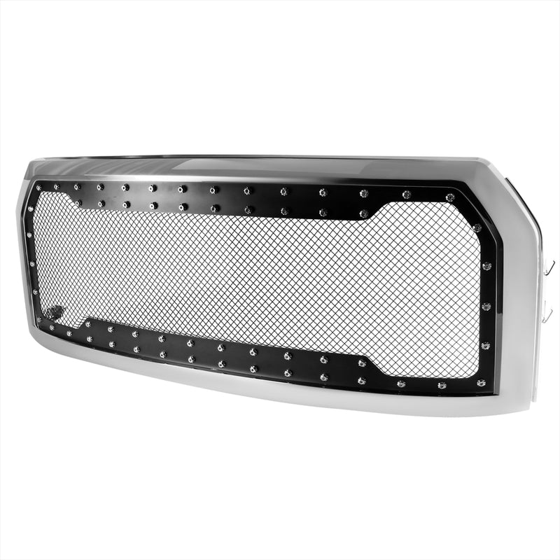 Spec-D 15-17 Ford F150 Front Mesh Grille With Rivet Mesh Chrome Rivet HG-F15015SS