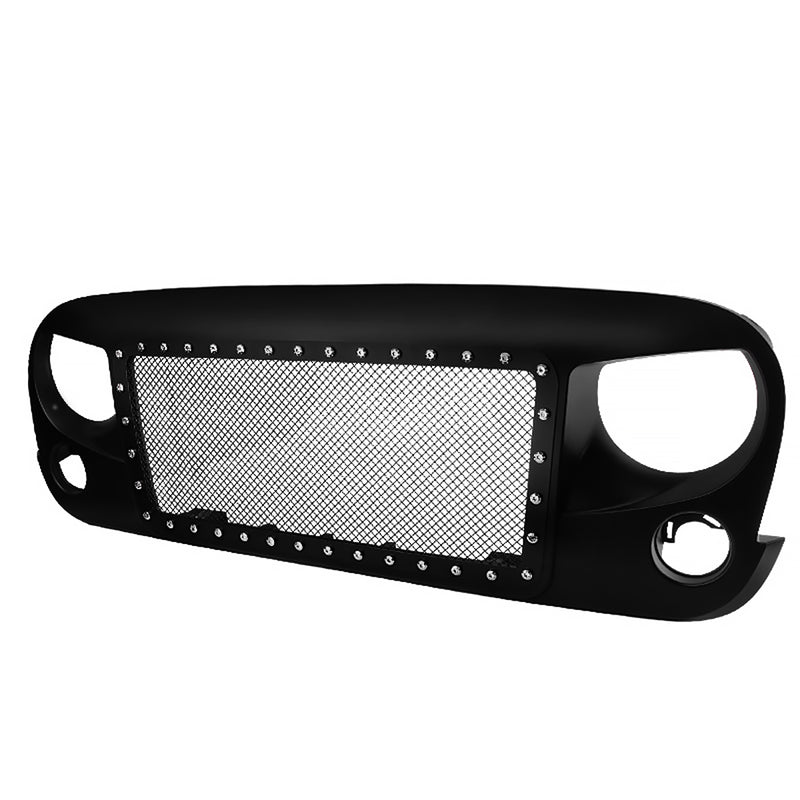 Spec-D 07-16 Jeep Wrangler Matte Black Front Grille HG-WRG07BB-G4-KL
