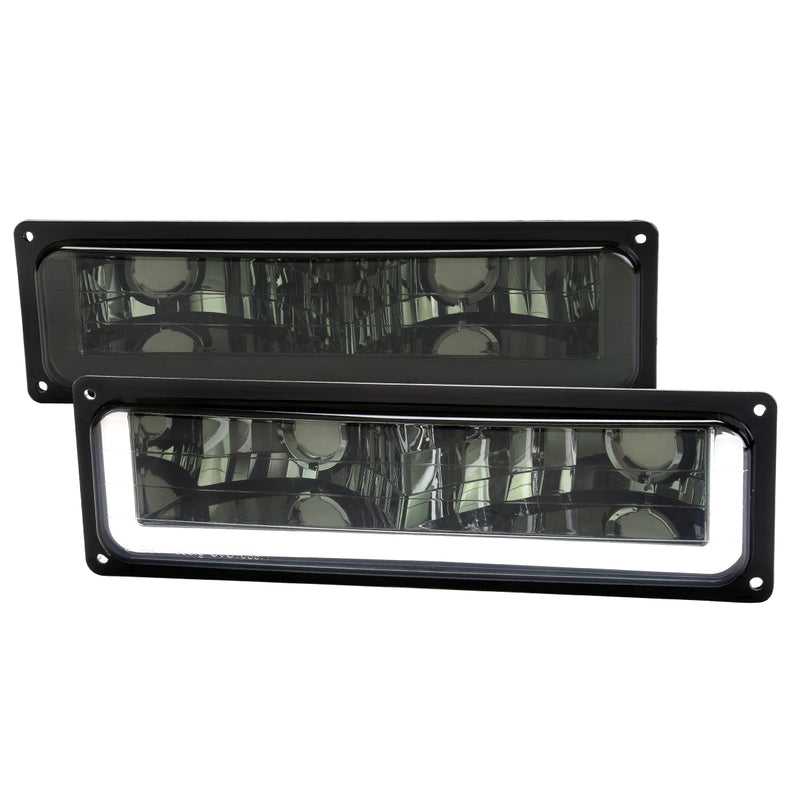 Spec-D 88-98 Chevrolet C10 Bumper Light Chrome Housing And Smoked Lens With Led Bar LB-C1088G-G3-GO