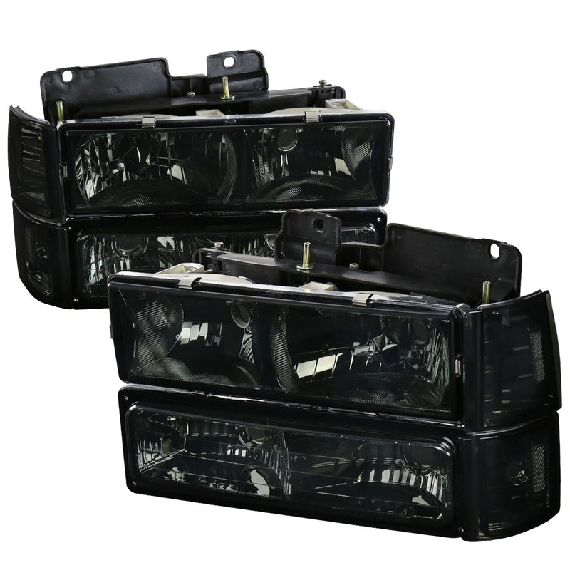 Spec-D 94-98 Gmc Sierra Euro Headlight With Corner Lights And Bumper Lights Smoke LBCLH-GMC94G-SY