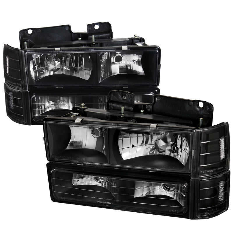 Spec-D 94-98 Gmc Sierra Euro Headlight With Corner Lights And Bumper Lights Black LBCLH-GMC94JM-SY