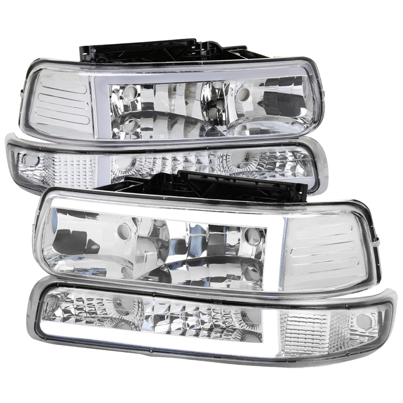Spec-D 99-02 Chevrolet Silverado Chrome Housing Clear Lens With Led Bar LBLH-SIV99-G3-RS