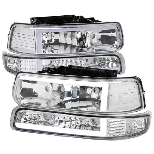 Spec-D 99-02 Chevrolet Silverado Chrome Housing Clear Lens With Led Bar LBLH-SIV99-G3-RS