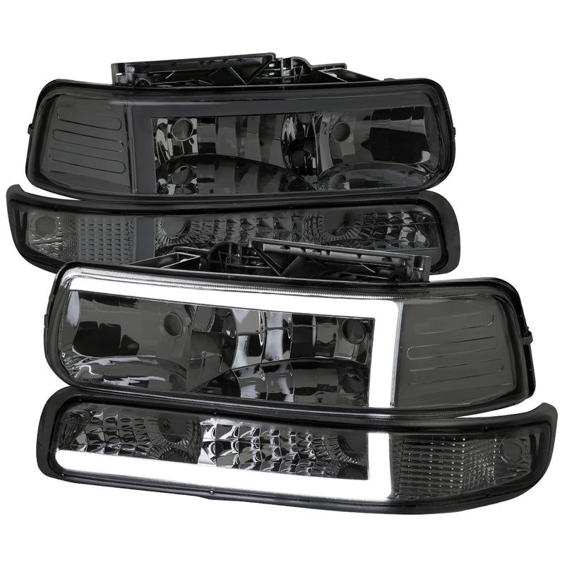 Spec-D 99-02 Chevrolet Silverado Chrome Housing Smoked Lens With Led Bar LBLH-SIV99G-G3-RS