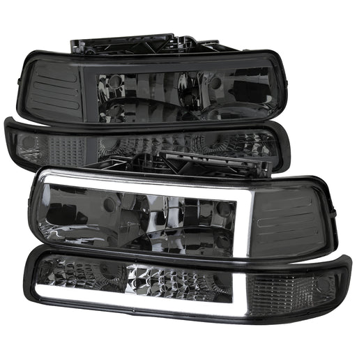 Spec-D 99-02 Chevrolet Silverado Chrome Housing Smoked Lens With Led Bar LBLH-SIV99G-G3-RS