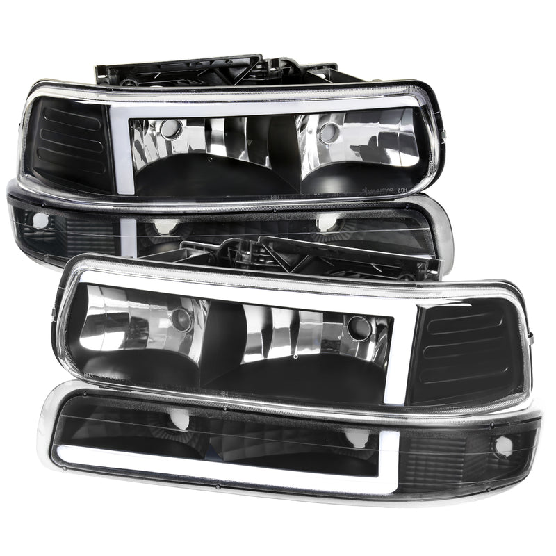 Spec-D 99-02 Chevrolet Silverado Matte Black Housing Clear Lens With Led Bar LBLH-SIV99JM-G3-RS