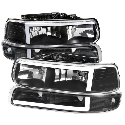 Spec-D 99-02 Chevrolet Silverado Matte Black Housing Clear Lens With Led Bar LBLH-SIV99JM-G3-RS