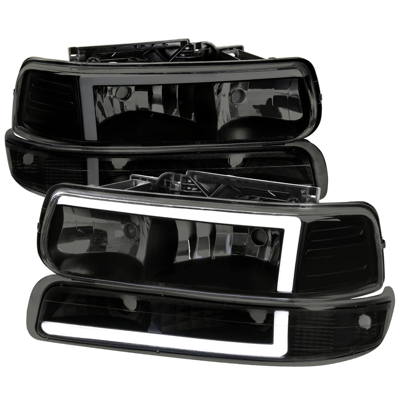 Spec-D 99-02 Chevrolet Silverado Matte Black Housing Smoked Lens With Led Bar LBLH-SIV99SM-G3-RS