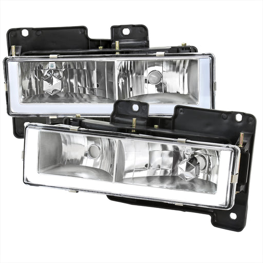 Spec-D 88-98 Chevrolet C10 Headlights With Led Bar Clear Lens And Chrome Housing LH-C1088-G3-GO