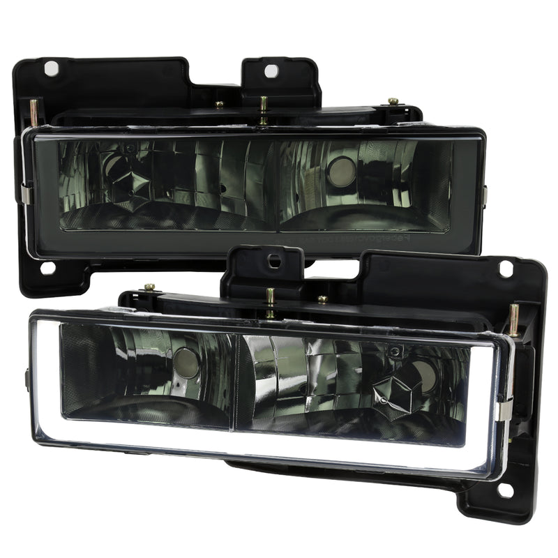 Spec-D 88-98 Chevrolet C10 Headlights With Led Bar Chrome Housing And Smoked Lens LH-C1088G-G3-GO