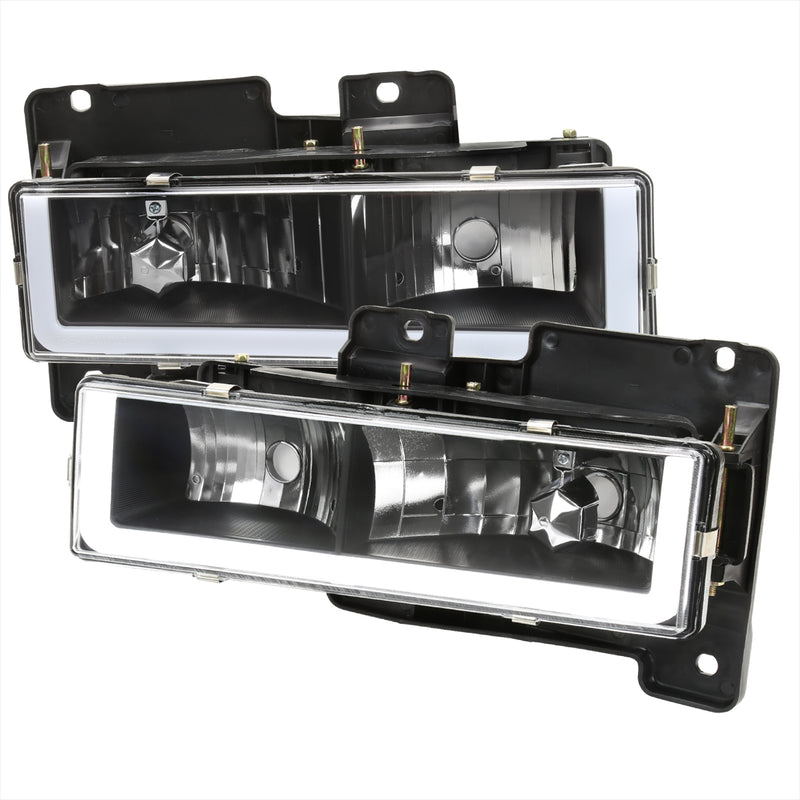 Spec-D 88-98 Chevrolet C10 Headlights With Led Bar Clear Lens And Matte Black Housing LH-C1088JM-G3-GO