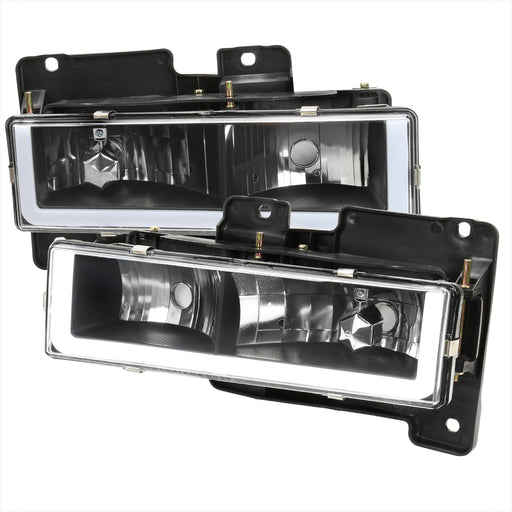 Spec-D 88-98 Chevrolet C10 Headlights With Led Bar Clear Lens And Matte Black Housing LH-C1088JM-G3-GO