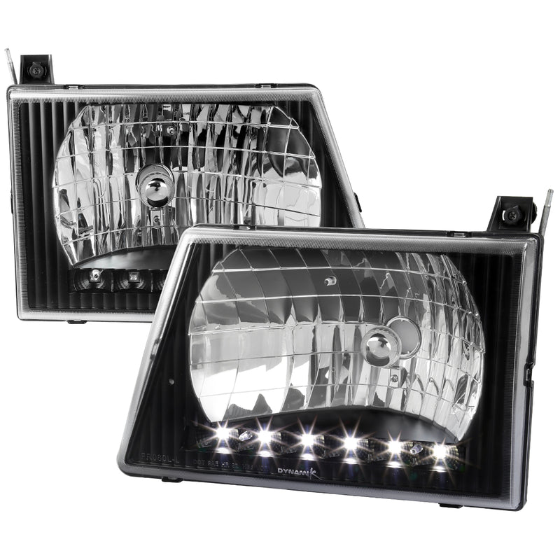 Spec-D 92-06 Ford  Econoline  Euro Headlight Black Housing With Led LH-ECON92JM-RS