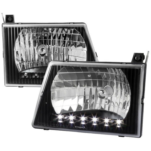 Spec-D 92-06 Ford  Econoline  Euro Headlight Black Housing With Led LH-ECON92JM-RS