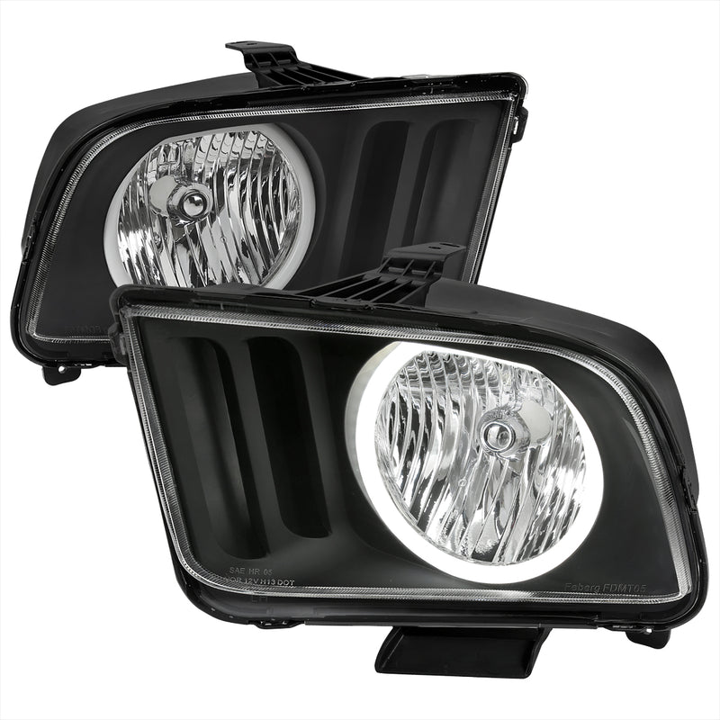 Spec-D 05-09 Ford Mustang Headlights With Led Halo Black Housing And Clear Lens- Use H13 Stock Bulbs LH-MST05HJM-RS