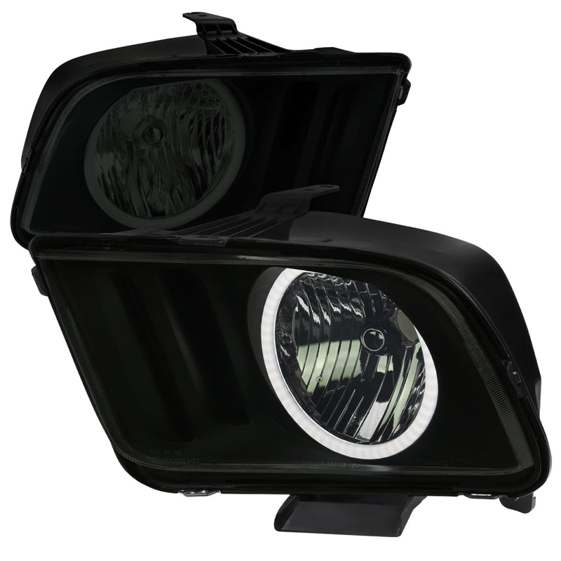 Spec-D 05-09 Ford Mustang Headlights With Led Halo Black Housing And Smoked Lens- Use H13 Stock Bulbs LH-MST05HSM-RS