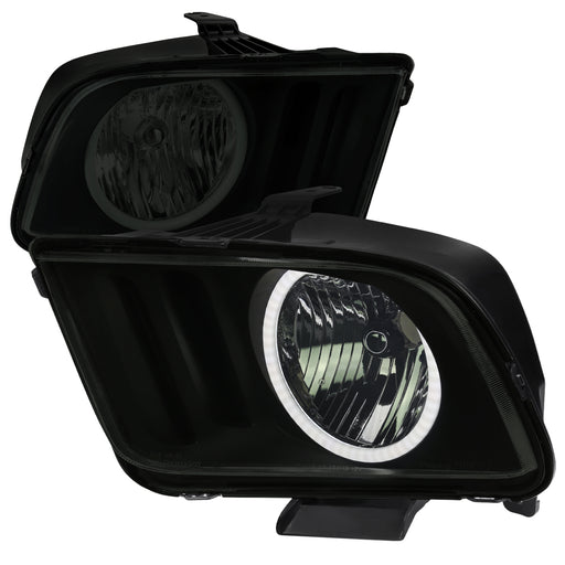 Spec-D 05-09 Ford Mustang Headlights With Led Halo Black Housing And Smoked Lens- Use H13 Stock Bulbs LH-MST05HSM-RS