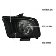 Spec-D 05-09 Ford Mustang Headlights Black Housing Smoked Lens - Not Fit Xenon Models LH-MST05LSM-RS