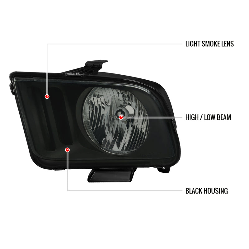 Spec-D 05-09 Ford Mustang Headlights Black Housing Smoked Lens - Not Fit Xenon Models LH-MST05LSM-RS