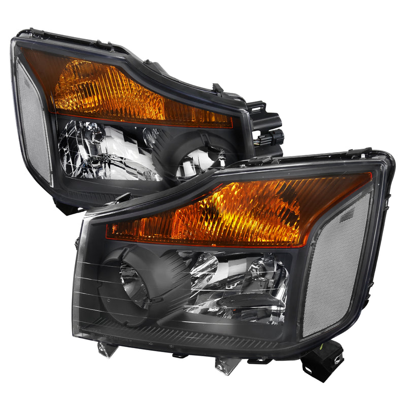 Spec-D 08-14 Nissan Titan Euro Headlights Black Housing LH-TIT08JM-RS