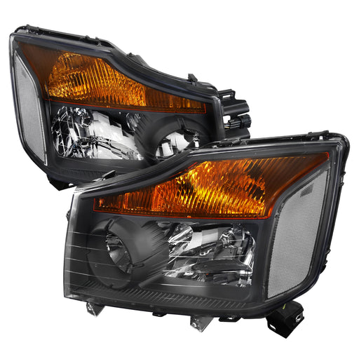 Spec-D 08-14 Nissan Titan Euro Headlights Black Housing LH-TIT08JM-RS