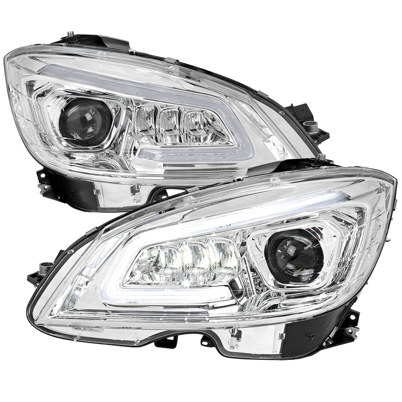 Spec-D 08-11 Mercedes Benz W204 C-Class Full Led Projector Headlights Chrome Housing Clear Lens Switchback Led Light Bar Led Sequential Signal With Converter For Hid - Halogen And Xenon Models LHE-BW20408-SQ-RS
