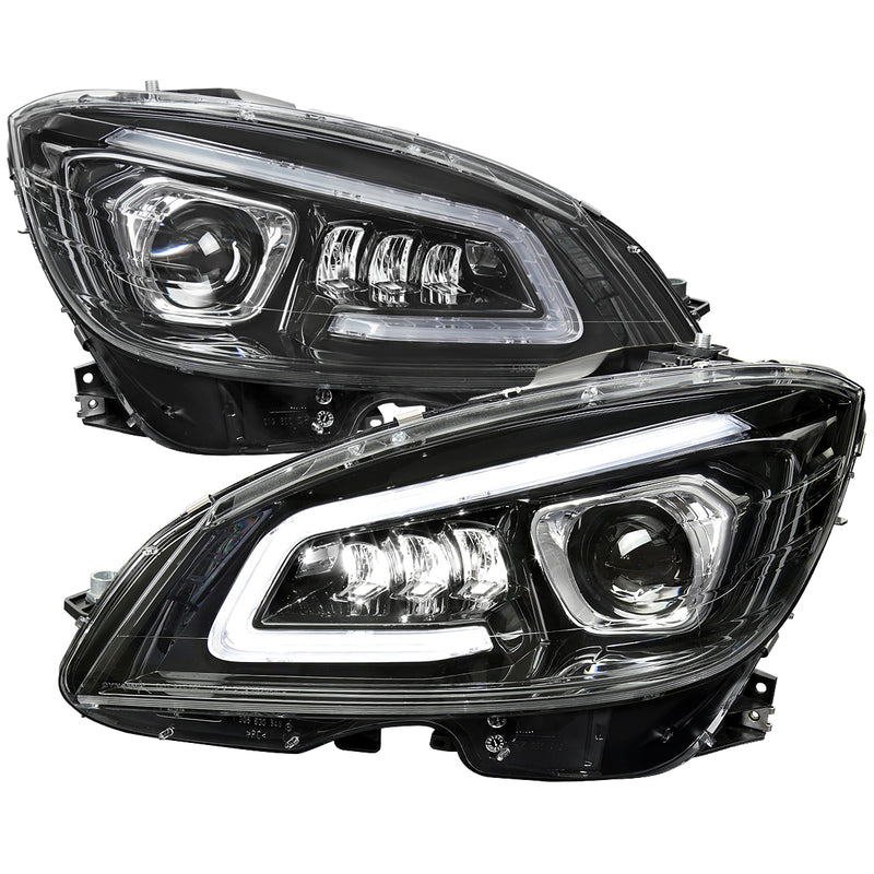 Spec-D 08-11 Mercedes Benz W204 C-Class Full Led Projector Headlights Black Housing Clear Lens Switchback Led Light Bar Led Sequential Signal With Converter For Hid - Halogen And Xenon Models LHE-BW20408JM-SQ-RS