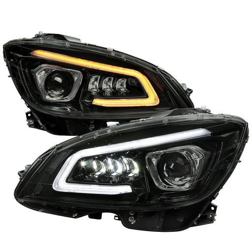 Spec-D 08-11 Mercedes Benz W204 C-Class Full Led Projector Headlights Black Housing Smoked Lens Switchback Led Light Bar Led Sequential Signal With Converter For Hid - Halogen And Xenon Models LHE-BW20408SM-SQ-RS