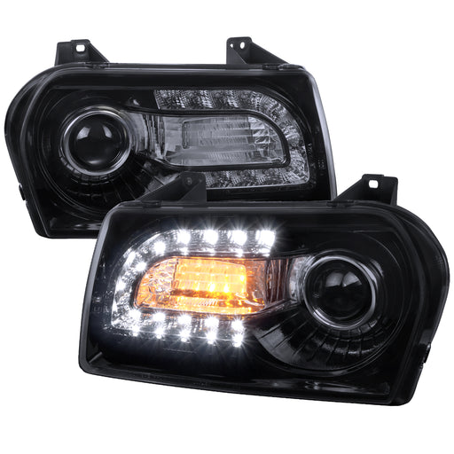 Spec-D 05-10 Chrysler 300 Projector Headlights Glossy Black Housing Smoke Lens LHP-30005G-V2-TM