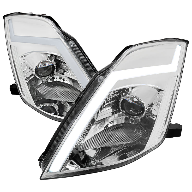 Spec-D 03-05 Nissan 350Z Projector Headlights Chrome Housing And Clear Lens - Fit Oe Hid Models Only - Switchback Led Light Bar Led Sequential Signal Breathing Light Effect D2R Low (Not Included)     LHP-350Z03-SQ-RS