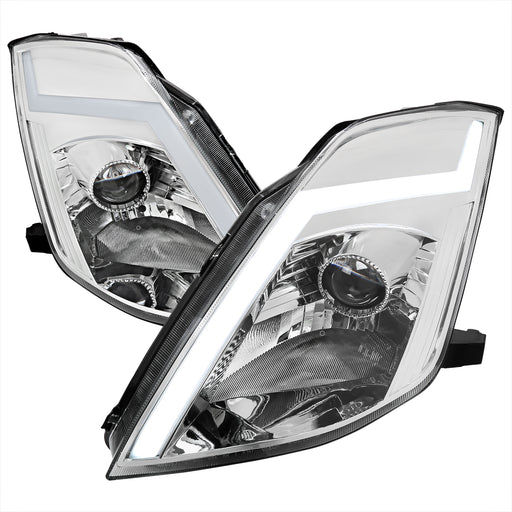 Spec-D 03-05 Nissan 350Z Projector Headlights Chrome Housing And Clear Lens - Fit Oe Hid Models Only - Switchback Led Light Bar Led Sequential Signal Breathing Light Effect D2R Low (Not Included)     LHP-350Z03-SQ-RS