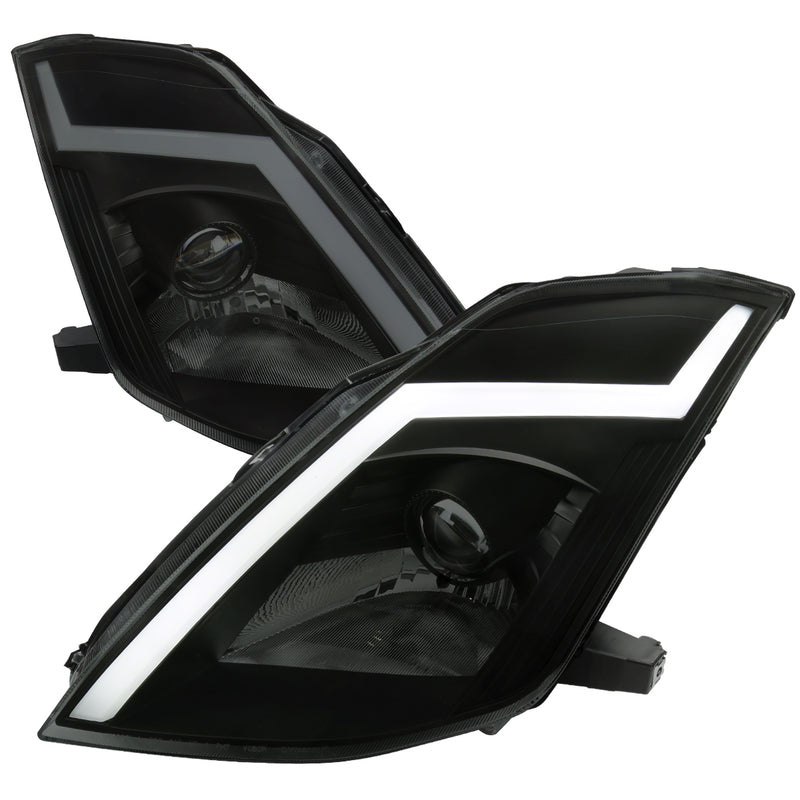 Spec-D 03-05 Nissan 350Z Projector Headlights Matte Black Housing Smoked Lens - Fit Oe Hid Models Only - Switchback Led Light Bar Led Sequential Signal Breathing Light Effect D2R Low (Not Included)     LHP-350Z03SM-SQ-RS