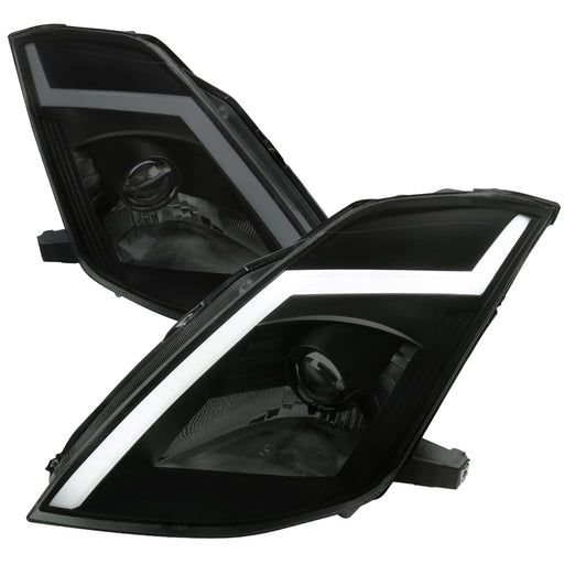 Spec-D 03-05 Nissan 350Z Projector Headlights Matte Black Housing Smoked Lens - Fit Oe Hid Models Only - Switchback Led Light Bar Led Sequential Signal Breathing Light Effect D2R Low (Not Included)     LHP-350Z03SM-SQ-RS