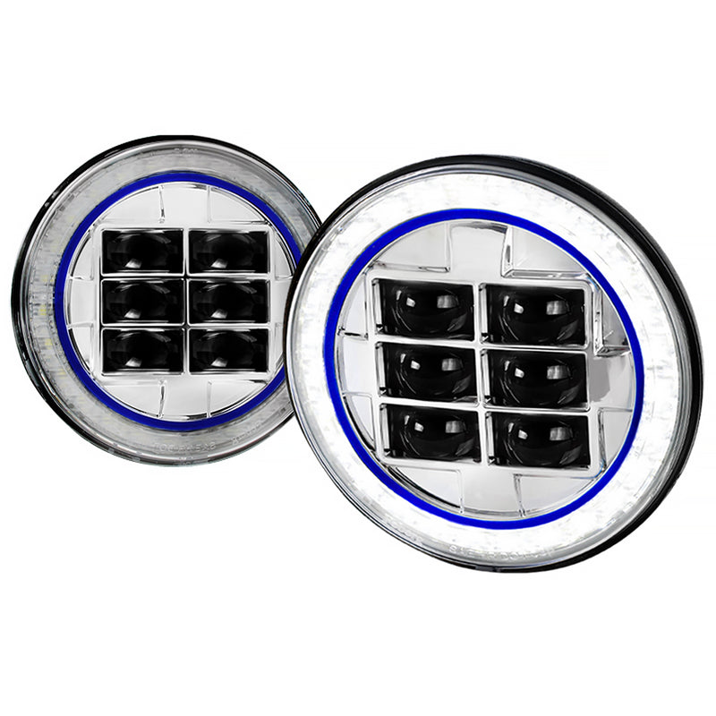 Spec-D Combo: 2X 7 Inch Round Halo Projector Headlight - Chrome (Blue) All LHP-7RND-H-BL-RSX2