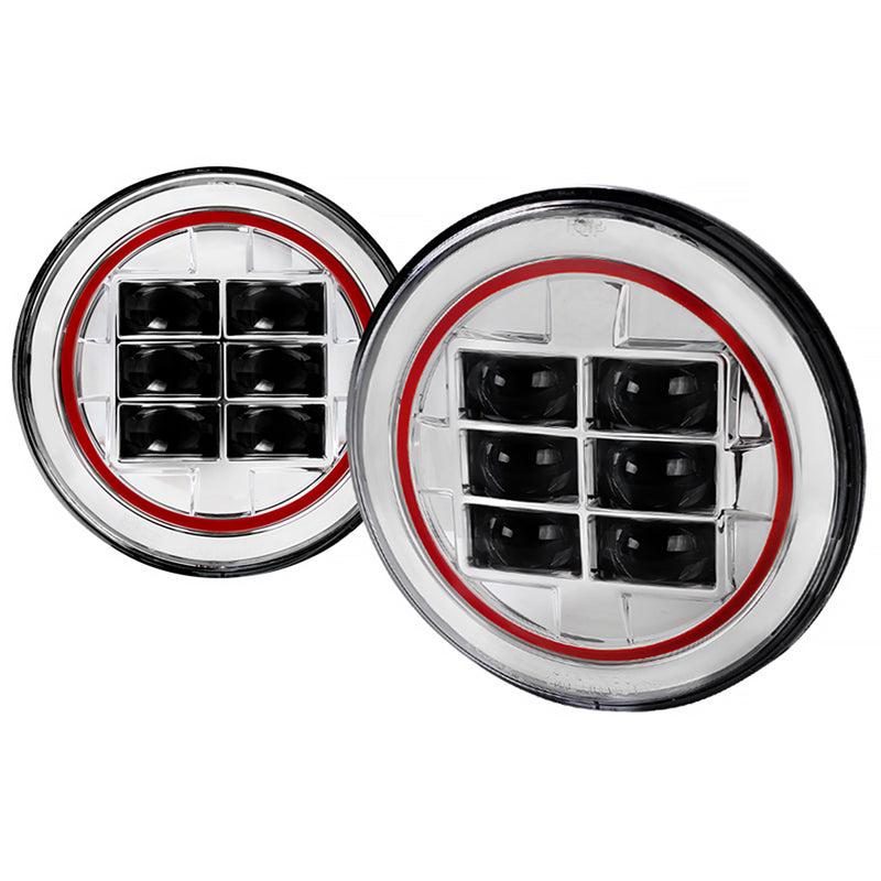 Spec-D Combo: 2X 7 Inch Round Projector Headlight - Chrome (Red) All LHP-7RND-RD-RSX2