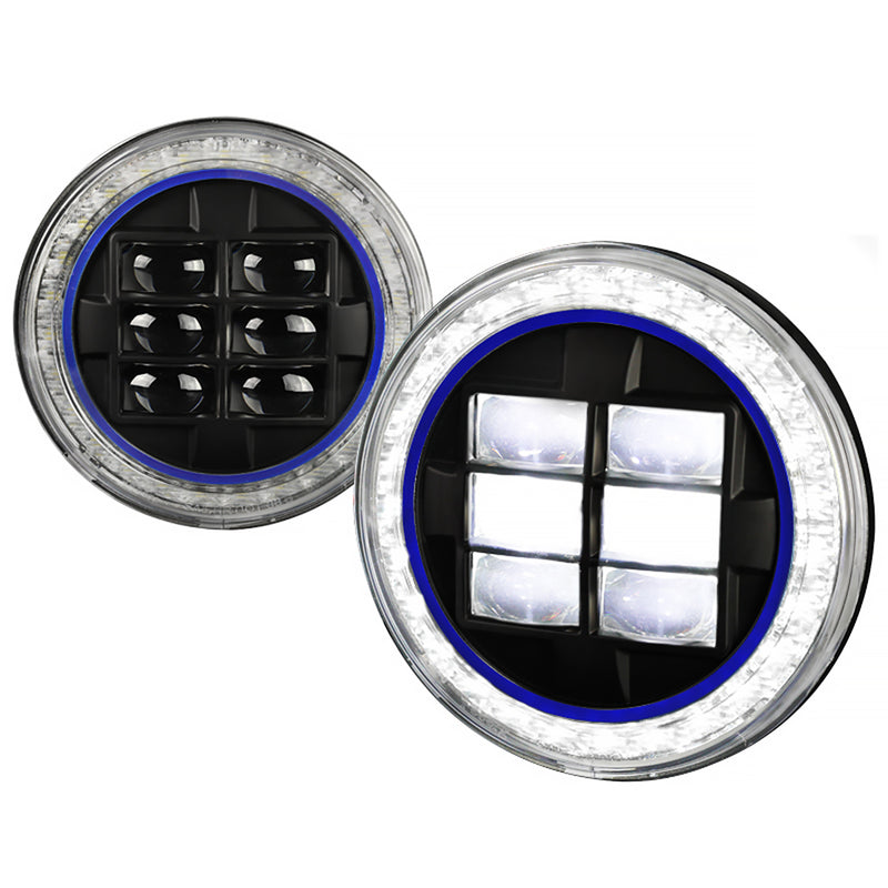Spec-D Combo: 2X 7 Inch Round Halo Projector Headlight - Black (Blue) All LHP-7RNDJM-H-BL-RSX2