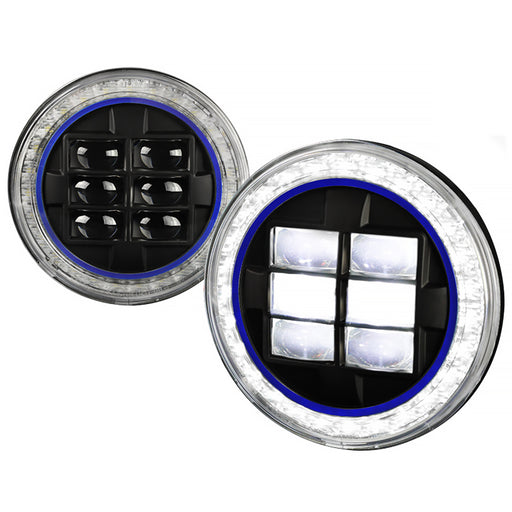 Spec-D Combo: 2X 7 Inch Round Halo Projector Headlight - Black (Blue) All LHP-7RNDJM-H-BL-RSX2