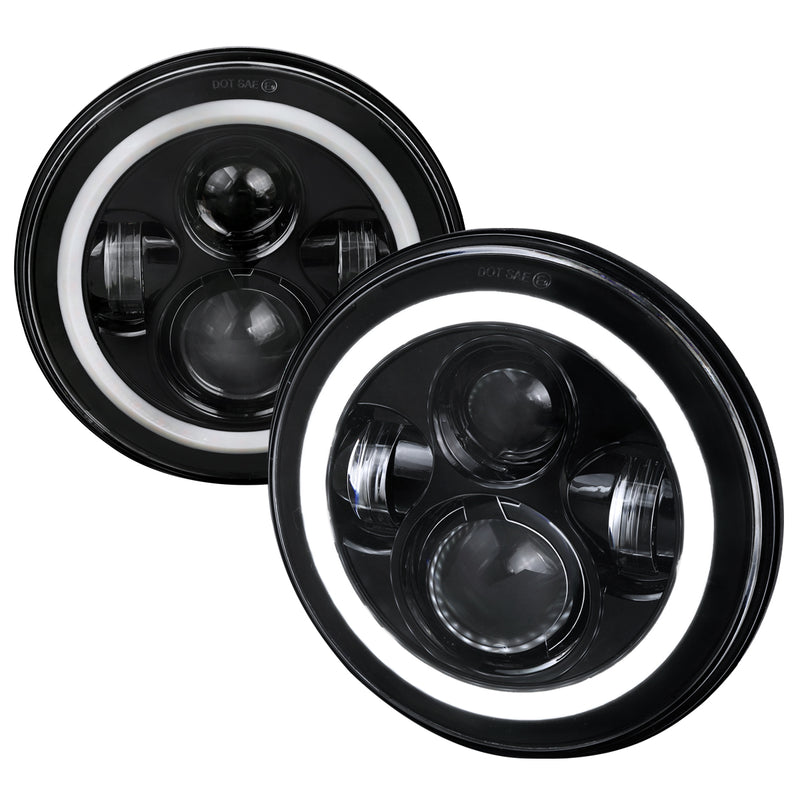 Spec-D 7 Inch Round Projector Headlights With Halo - Black All LHP-7RNDJM-H-MSX2