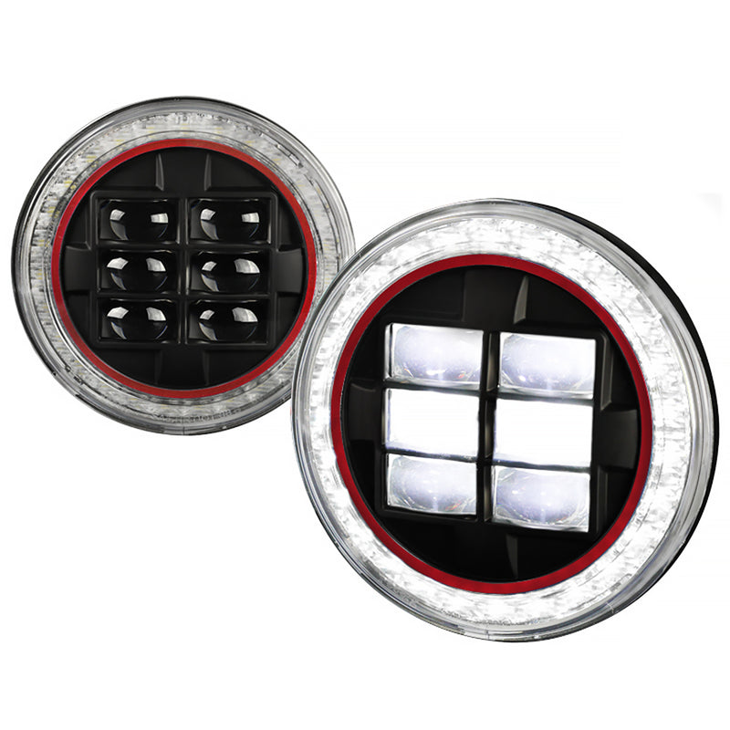 Spec-D Combo: 2X 7 Inch Round Halo Projector Headlight - Black (Red) All LHP-7RNDJM-H-RD-RSX2
