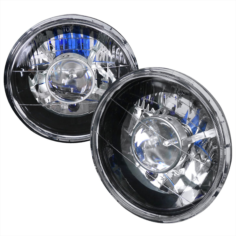 Spec-D 7 Inch Projector Headlights  Round With H4 Bulb Black All LHP-7RNDJM