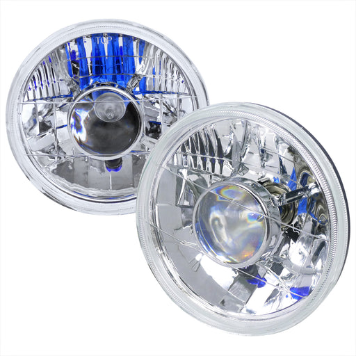 Spec-D 7 Inch Projector Headlights  Round With H4 Bulb Chrome All LHP-7RND