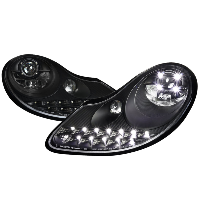 Spec-D 97-04 Porche Boxter Projector Headlight-Black  With Led Day Time Running Lights LHP-BOX97JM-TM