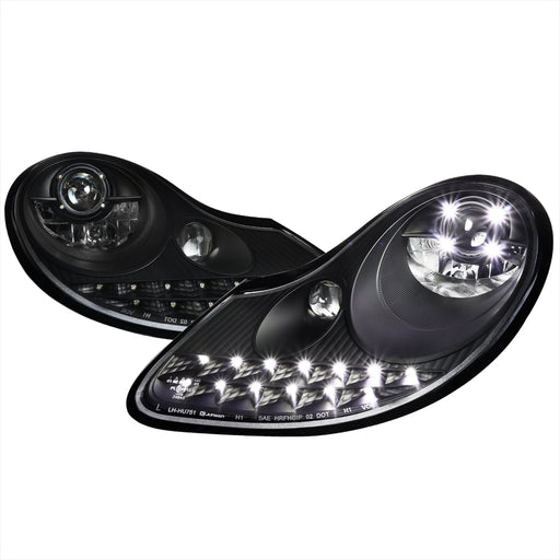 Spec-D 97-04 Porche Boxter Projector Headlight-Black  With Led Day Time Running Lights LHP-BOX97JM-TM