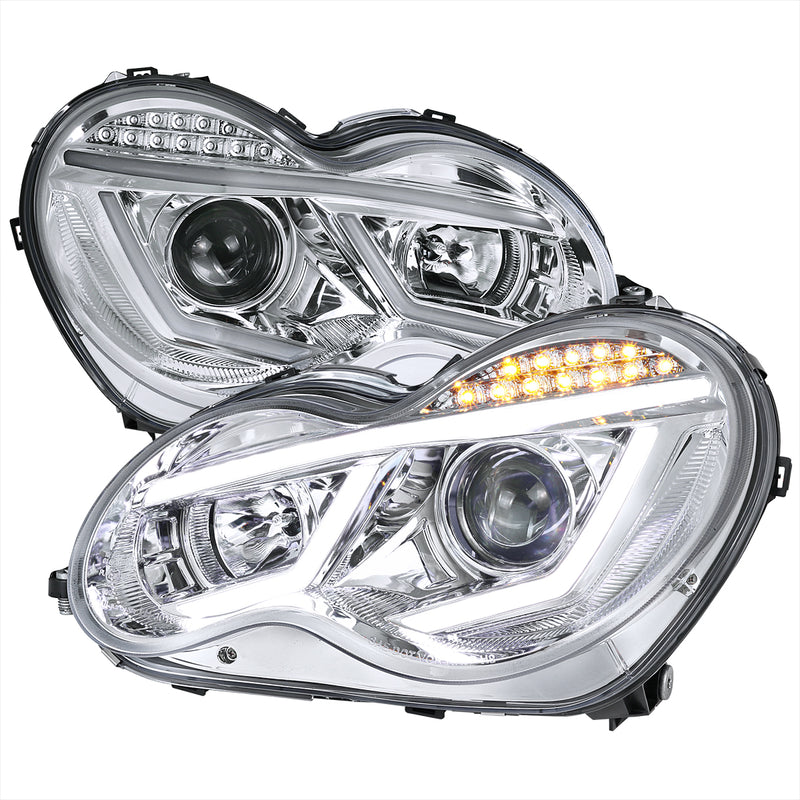 Spec-D 01-07 Mercedes C-Class Projector Headlights - Chrome For Factory Halogen Model LHP-BW20301-TM