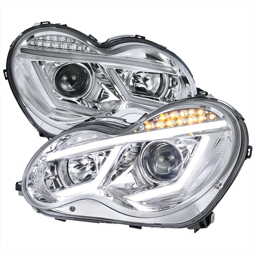Spec-D 01-07 Mercedes C-Class Projector Headlights - Chrome For Factory Halogen Model LHP-BW20301-TM