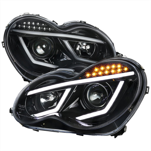 Spec-D 01-07 Mercedes C-Class Projector Headlights -Glossy Black For Factory Halogen Model LHP-BW20301BK-TM