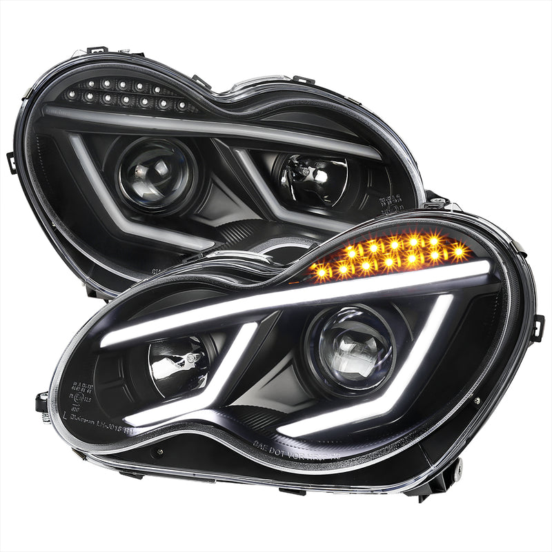 Spec-D 01-07 Mercedes C-Class Projector Headlights -Black For Factory Halogen Model LHP-BW20301JM-TM