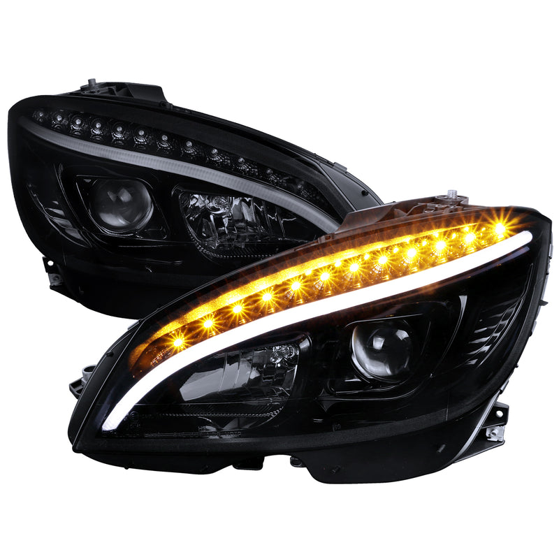 Spec-D 08-11 Mercades C-Class Projector Headlights - Glossy Black For Factory Halogen Only LHP-BW20408G-TM